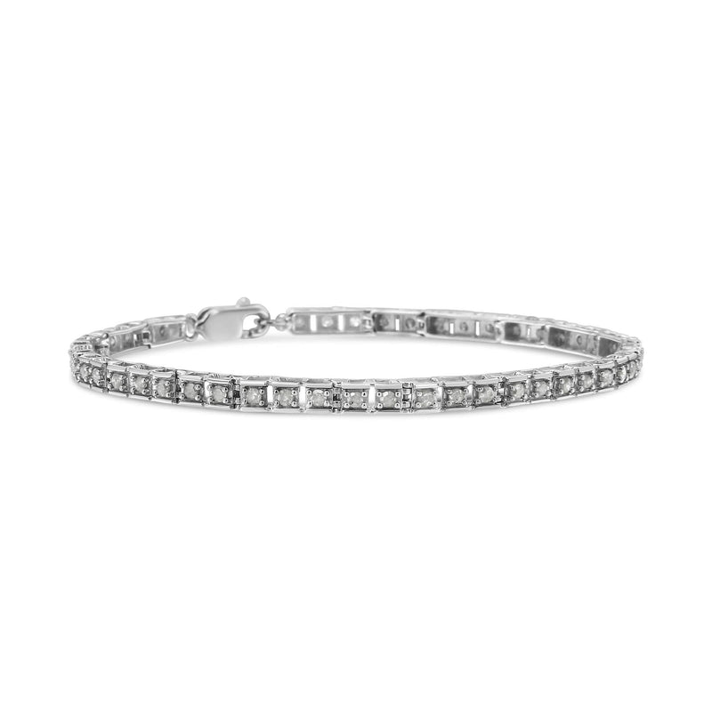 .925 Sterling Silver 1.0 Cttw Diamond Square Hybrid Link 7 .925 Sterling Silver 1.0 Cttw Diamond Square Hybrid Link 7