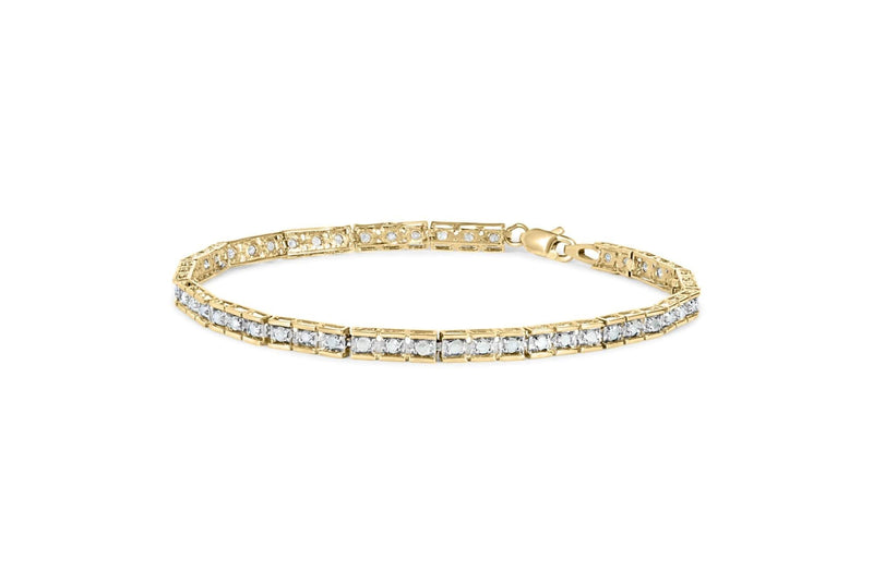 10K Yellow Gold 1.0 Cttw Round Diamond Pave Link Bracelet 10K yellow gold bracelet with round pave diamond stones