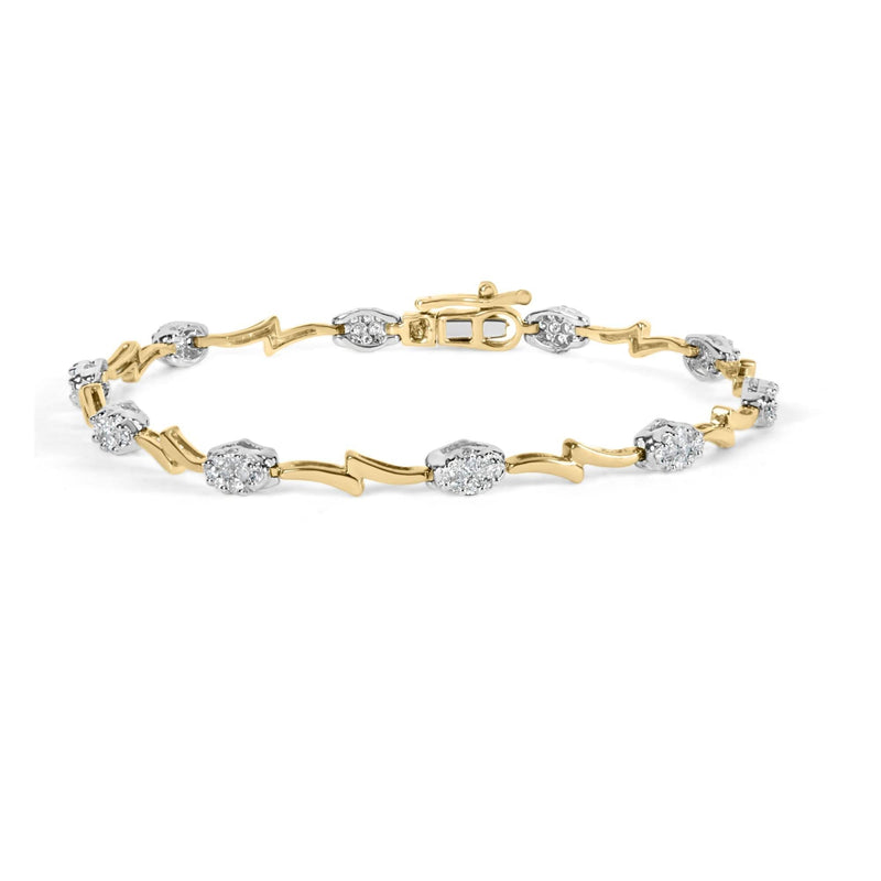 10K White and Yellow Gold 1.00 Cttw Diamond Oval Shaped Cluster Link Bracelet (I-J Color, SI2-I1 Clarity) - 7 10K yellow gold bracelet with oval diamond cluster stones