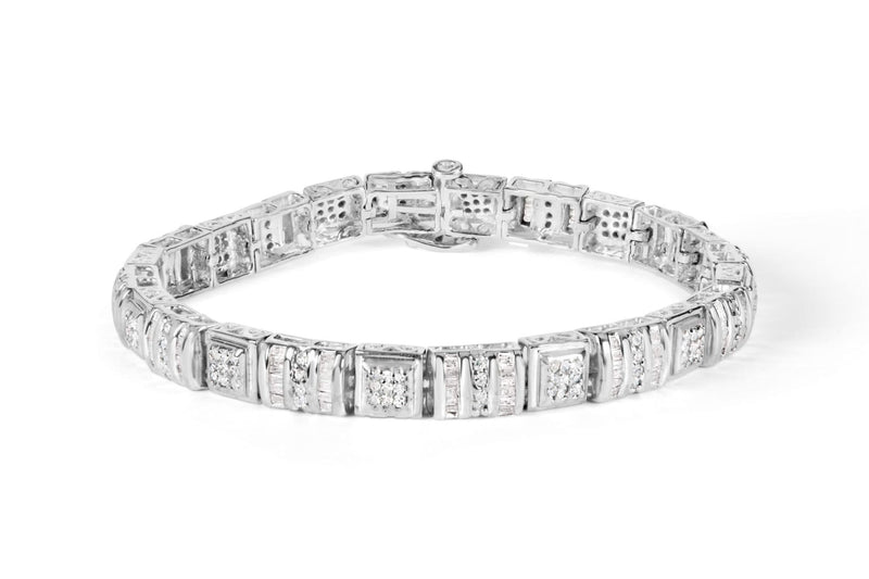 10K White Gold Round and Baguette Cut Diamond Bracelet (2.00 cttw, H-I Color, I2-I3 Clarity) 10K White Gold Round and Baguette Cut Diamond Bracelet (2.00 cttw, H-I Color, I2-I3 Clarity)-0