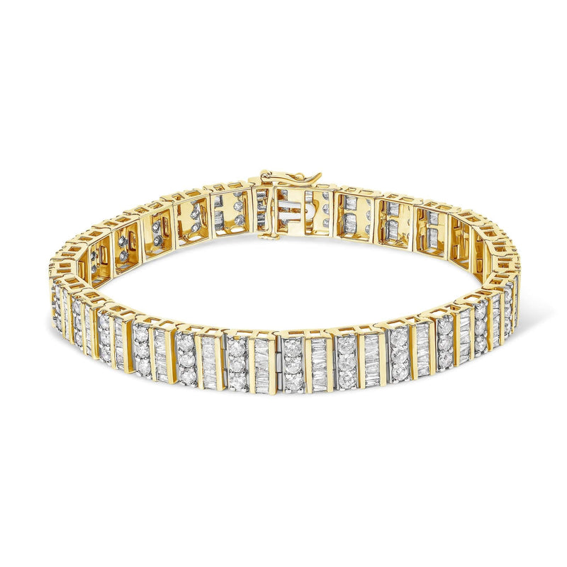 14K Yellow Gold Round and Baguette-Cut Diamond Bracelet (5.50 cttw, H-I Color, I1-I2 Clarity) 14K yellow gold bracelet with round and baguette diamond stones