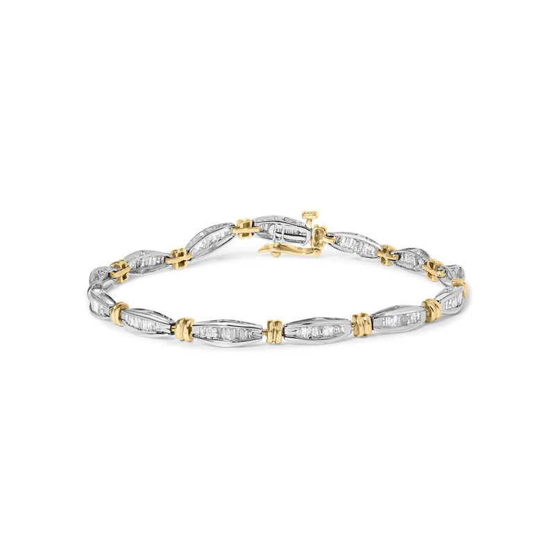 10K Two-Tone Gold 2.0 Cttw Baguette Diamond Channel Link Bracelet 10K two-tone gold bracelet with baguette diamond stones in channel setting