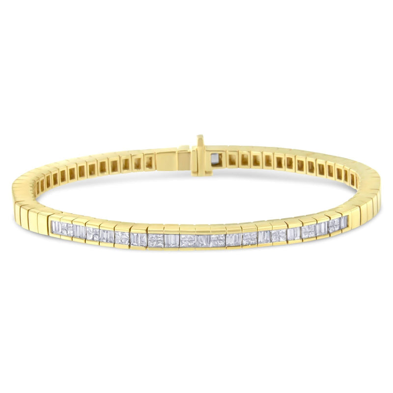 14K Yellow Gold 1-1/10 Cttw Princess & Baguette Cut Diamond 7 14K yellow gold bracelet with alternating princess and baguette diamond stones