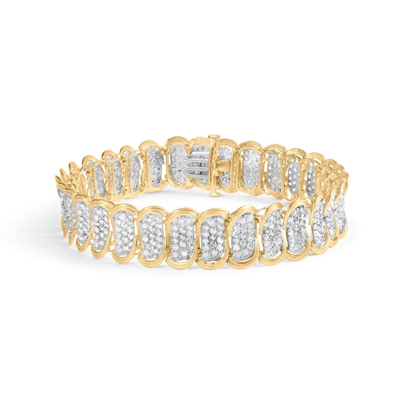 10k Yellow Gold 5.00 Cttw Diamond Oval Banded Link Bracelet (I-J Color, I1-I2 Clarity) - 7 10K yellow gold bracelet with oval diamond banded links, 5.00 ct total
