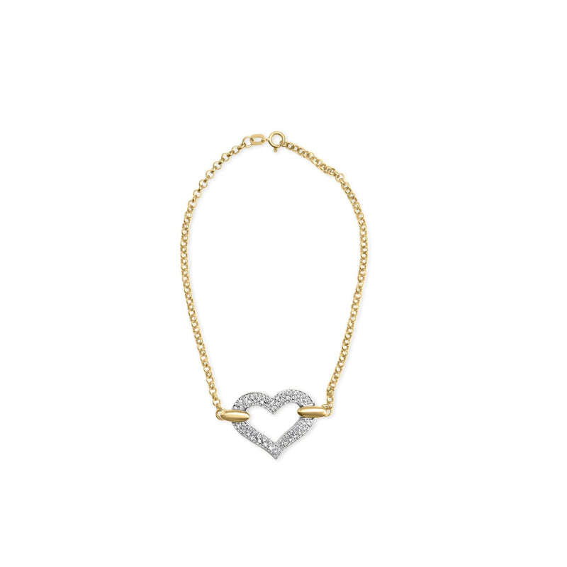 10K Two Tone Gold 1/4 Cttw Diamond Encrusted Heart Charm 7 10K two-tone gold bracelet with heart diamond stones, 7 inch length