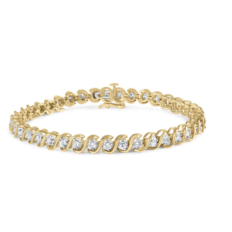 10K Yellow Gold 3 cttw Round-Cut Diamond Spiral Link 7.50 10K yellow gold spiral link bracelet with round diamond stones