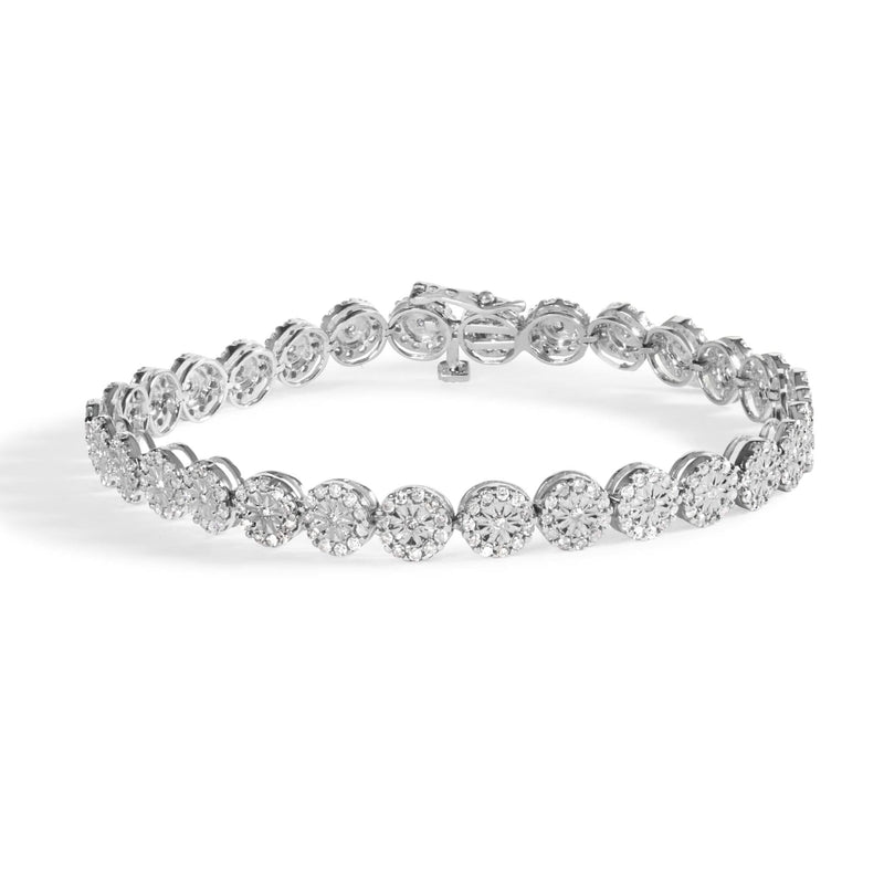14K White Gold 2.00 Cttw Diamond Halo Link Tennis Bracelet (H-I Color, I1-I2 Clarity) - 7 14K white gold tennis bracelet with halo-set round diamond stones