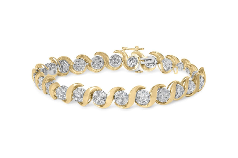 10K Yellow Gold 4.00 Cttw Round-Cut Diamond Floral Link 7.5 10K yellow gold bracelet with round diamond floral links, 4.00 ct total