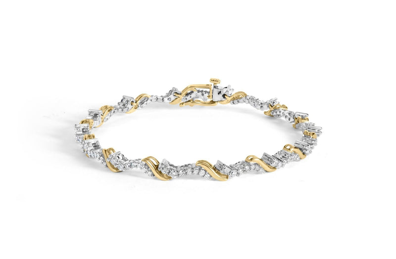 10K Yellow and White Gold 2.00 Cttw Diamond 10K white and yellow gold bracelet with round diamond S-link stones