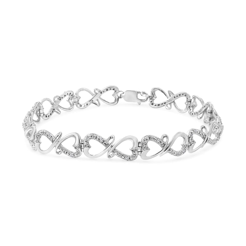 .925 Sterling Silver 1/3 Cttw Round-Cut Diamond Double Heart Infinity Link 7.25 925 sterling silver double heart bracelet with round diamond stones