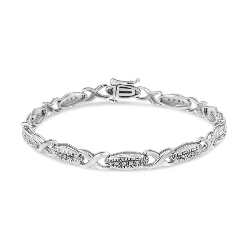 .925 Sterling Silver 1/5 Cttw Round-Cut Diamond 925 sterling silver X-link bracelet with round diamond stones