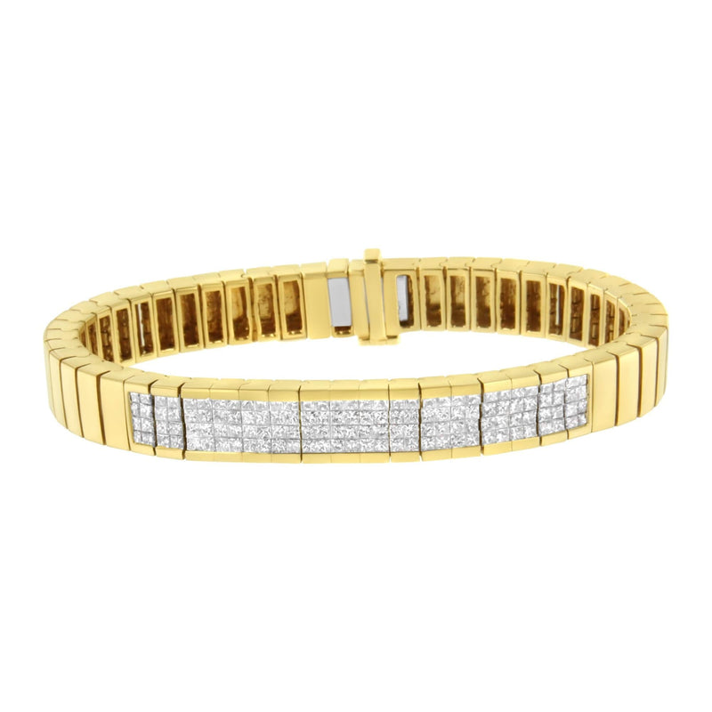 14K Yellow Gold 3 5/8 cttw Invisible Set Princess-Cut Diamond ID Tennis Bracelet (I-J Color, SI1-SI2 Clarity) - Size 7 14K yellow gold tennis bracelet with princess-cut diamond stones