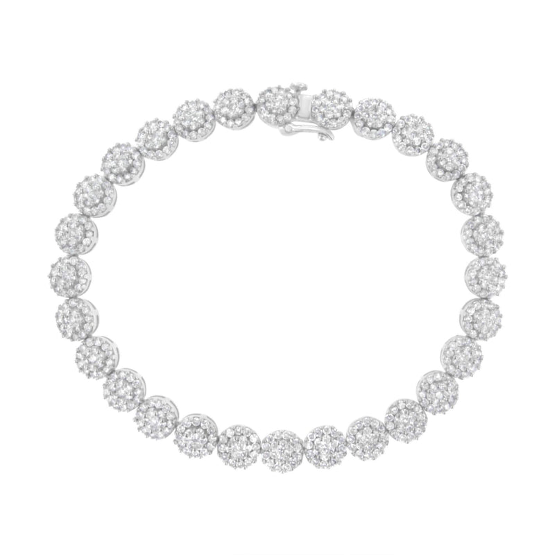 14K White Gold 3-3/4 Cttw Round-Brilliant Cut Diamond 7-1/4 14K white gold tennis bracelet with round cluster diamond stones
