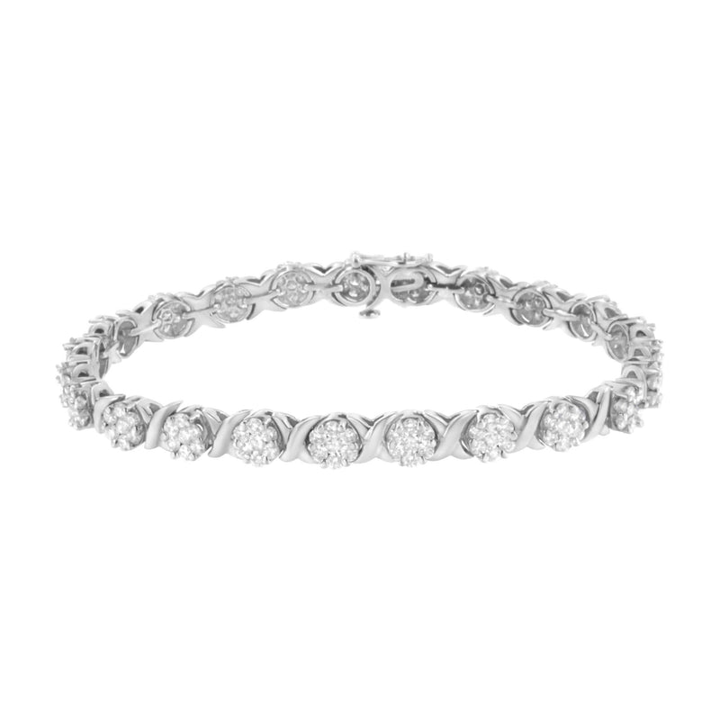 14K White Gold 4 7/8 Cttw Round Brilliant-Cut Diamond Round Cluster & X-Link 7 14K white gold bracelet with round diamond clusters and X-links