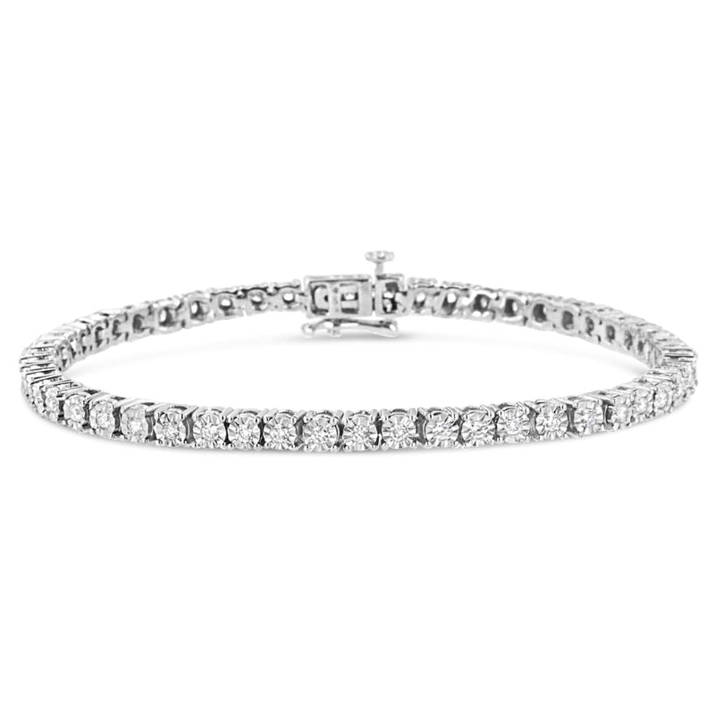 10K White Gold 1/2 Cttw Real Diamond Illusion-Set Miracle Plate Tennis Bracelet (I-J Color, SI2-I1 Clarity) - Size 7.5 10K white gold tennis bracelet with illusion-set round diamond stones
