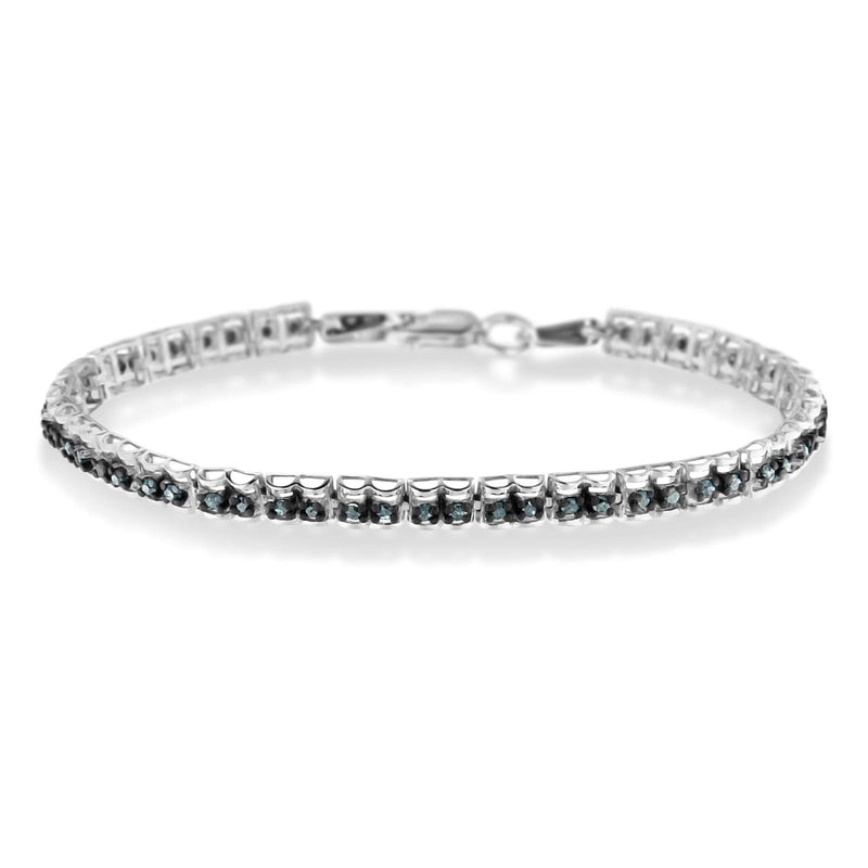 Black Rhodium over .925 Sterling Silver 1.0 Cttw Rose Cut Diamond Double-Link 7 925 black rhodium silver tennis bracelet with rose cut blue diamond stones