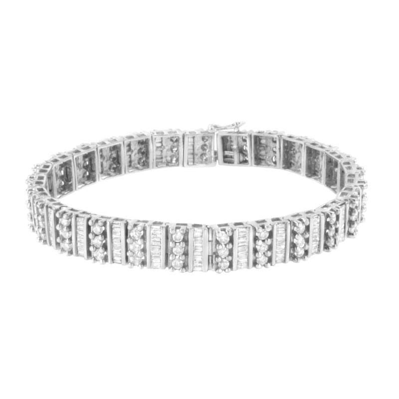 14K White Gold 4 7/8 cttw Baguette & Round Brilliant-Cut Diamond Channel- & Prong-Set Tennis Bracelet (I-J Color, I1-I2 Clarity) - Size 7.25 14K white gold bracelet with baguette and round diamond stones