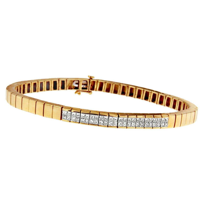 14K Yellow Gold Princess Cut Diamond Banded Bracelet (1.00 cttw, G-H Color, VS1-VS2 Clarity) 14K yellow gold bracelet with princess cut diamond stones