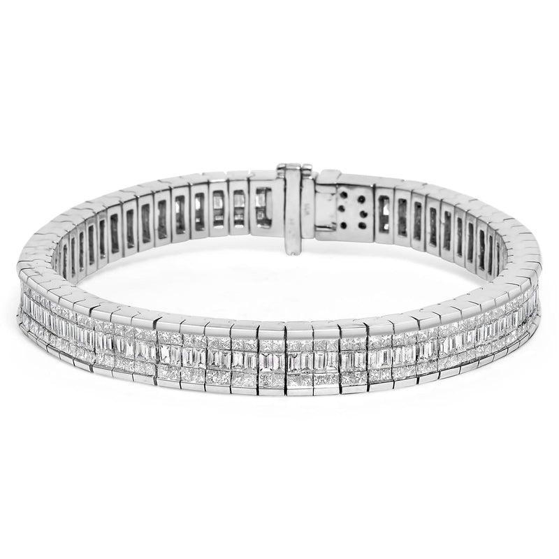 14K White Gold 7 7/8 Cttw Princess and Baguette Diamond Eternity Line Tennis Bracelet (G-H Color, SI1-SI2 Clarity) - 7 14K white gold bracelet with princess and baguette diamond stones