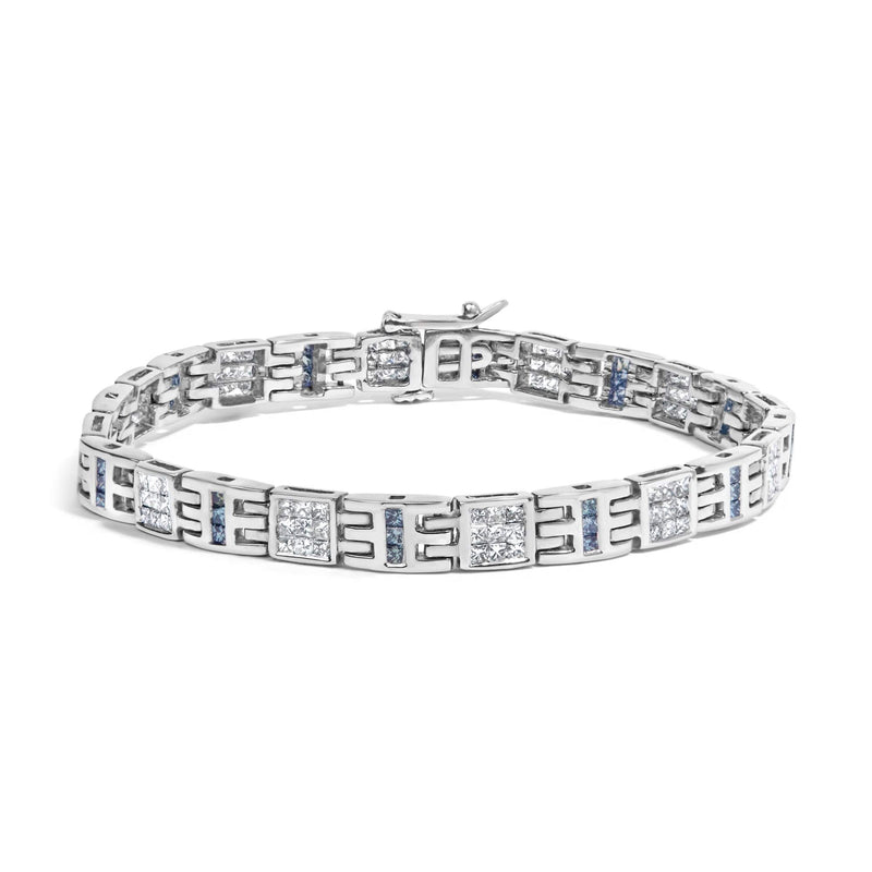 14K White Gold Princess-Cut white and Blue Diamond Fashion Bracelet(3.00 cttw,H-I Color,SI1-SI2 Clarity) 14K white gold bracelet with princess-cut white and blue diamond stones