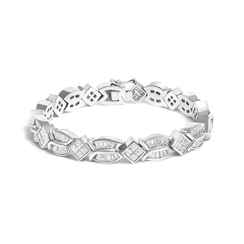 14K White Gold 8 5/8ct Cttw Princess and Baguette Diamond Geometric Twist Link Bracelet (G-H Color, VS1-VS2 Clarity) - 7 14K white gold bracelet with princess and baguette diamond twist links