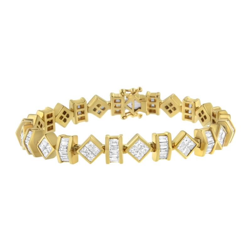 14K Yellow Gold Princess and Baguette Diamond Modern Link Bracelet(7.50 cttw,G-H Color,VS1-VS2 Clarity) 14K yellow gold bracelet with princess and baguette diamond links