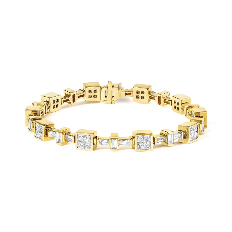14K Yellow Gold 6 3/4 Cttw Princess and Baguette-Cut Diamond Tennis Bracelet (H-I Color, VS2-SI1 Clarity) - Size 7 14K yellow gold bracelet with princess and baguette diamond stones