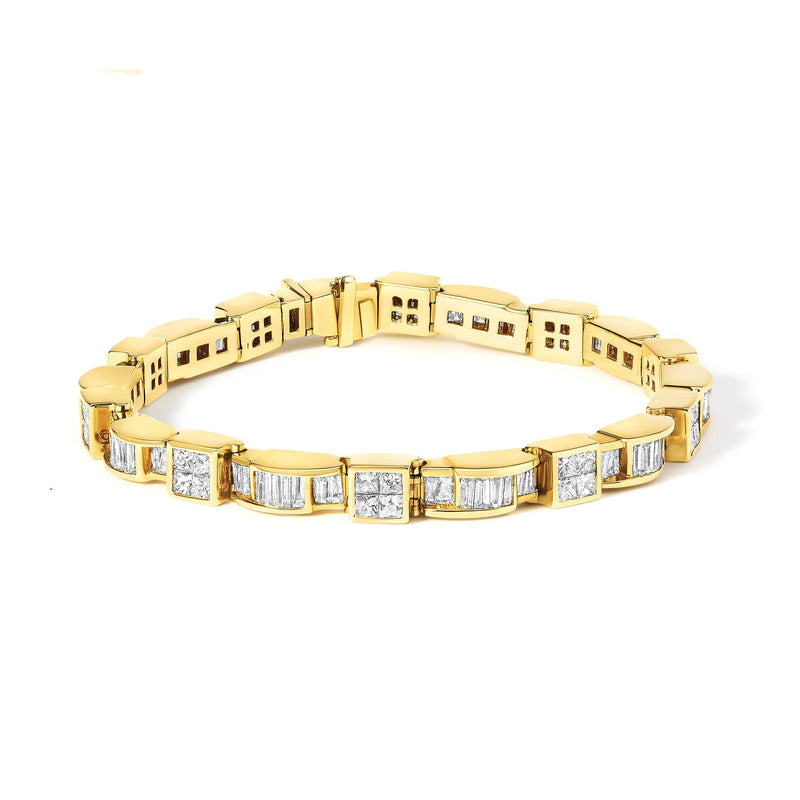 14K Yellow Gold 7.0 Cttw Baguette Cut Diamond Alternating Box and Wave Link Bracelet (G-H Color, VS1-VS2 Clarity) - 7 14K Yellow Gold 7.0 Cttw Baguette Cut Diamond Alternating Box and Wave Link Bracelet (G-H Color, VS1-VS2 Clarity) - 7