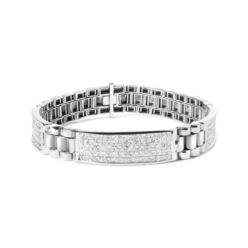 14K White Gold 12.0 Cttw Men's Invisible Set Princess Diamond Tennis Bracelet (G-H Color, VS1-VS2 Clarity) - Size 8.5 14K white gold bracelet with princess diamond stones in invisible setting