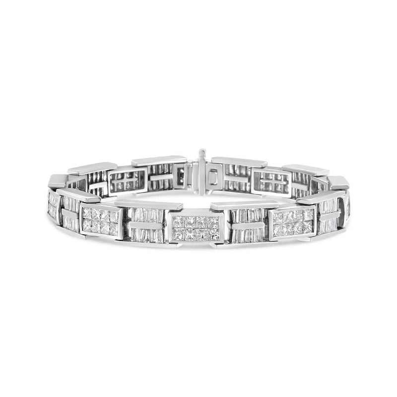 14K White Gold 10 5/8 Cttw Diamond Panel Link Bracelet - 7 14K white gold panel link bracelet with round diamond stones