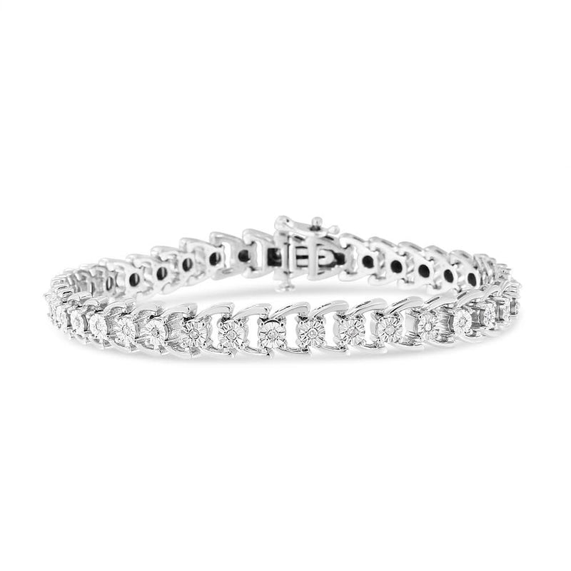 .925 Sterling Silver 1/4 Cttw Miracle Set Round Diamond Composite Open Linked Composite Line Bracelet (I-J Color, I3-Promo Clarity) - 7.5 925 sterling silver bracelet with round diamond stones in miracle composite links