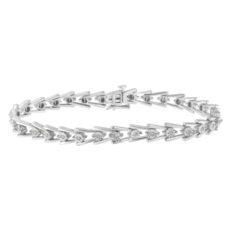 .925 Sterling Silver 1/4 cttw Miracle Set Diamond Sleek and Open 925 sterling silver bracelet with miracle-set round diamond stones in open V design