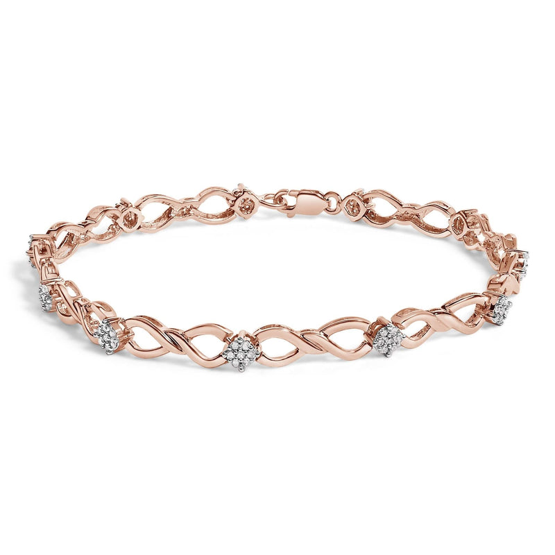 10K Rose Gold Plated .925 Sterling Silver 1/2 Cttw Diamond Infinity Link Tennis Bracelet (H-I Color, I2-I3 Clarity) -7” 10K rose gold plated silver tennis bracelet with infinity link diamond stones
