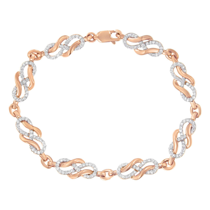 10K Rose Gold 1.0 Cttw Diamond Infinity Loop and Swirl Link Bracelet (I-J Color, I2-I3 Clarity) - 7.25 10K rose gold bracelet with round diamond stones in infinity loop and swirl links