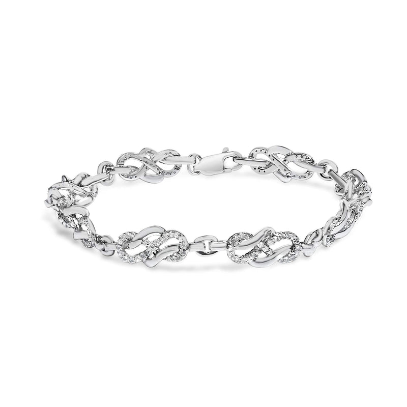 .925 Sterling Silver 1.0 Cttw Diamond Infinity Loop and Swirl Link Bracelet (I-J Color, I2-I3 Clarity) - 7.25 925 sterling silver infinity loop and swirl link bracelet with diamond stones