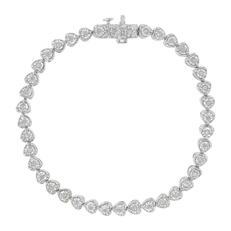.925 Sterling Silver 1.0 Cttw Miracle Set Diamond Heart-Link 7 .925 Sterling Silver 1.0 Cttw Miracle Set Diamond Heart-Link 7
