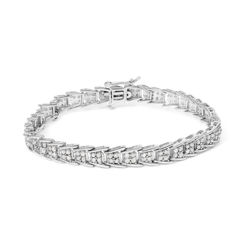 .925 Sterling Silver 2.0 Cttw Diamond Fan-Shaped Fancy Chevron Link Tennis Bracelet 925 sterling silver chevron tennis bracelet with fan-shaped diamond links