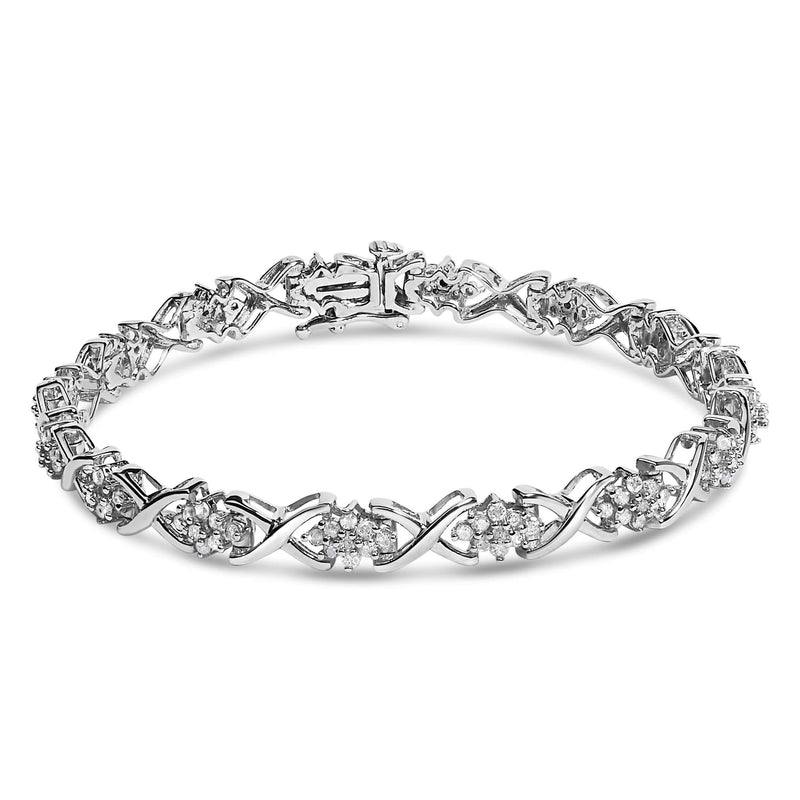 .925 Sterling Silver 1-1/2 Cttw Diamond Cluster X Link 7 925 sterling silver tennis bracelet with cluster-set diamond X links