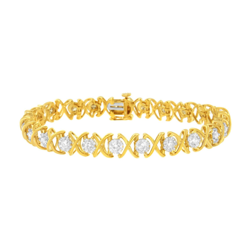10K Yellow Gold Plated Sterling Silver 2 cttw Diamond 10K yellow gold XOXO bracelet with round diamond pave letters