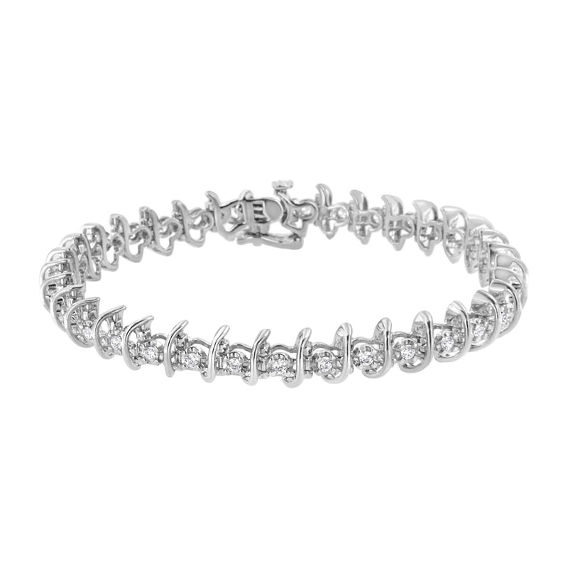 .925 Sterling Silver 1 cttw Prong-Set Diamond Link Bracelet (I-J, I1-I2) - 7.25 925 sterling silver link bracelet with prong-set diamond stones