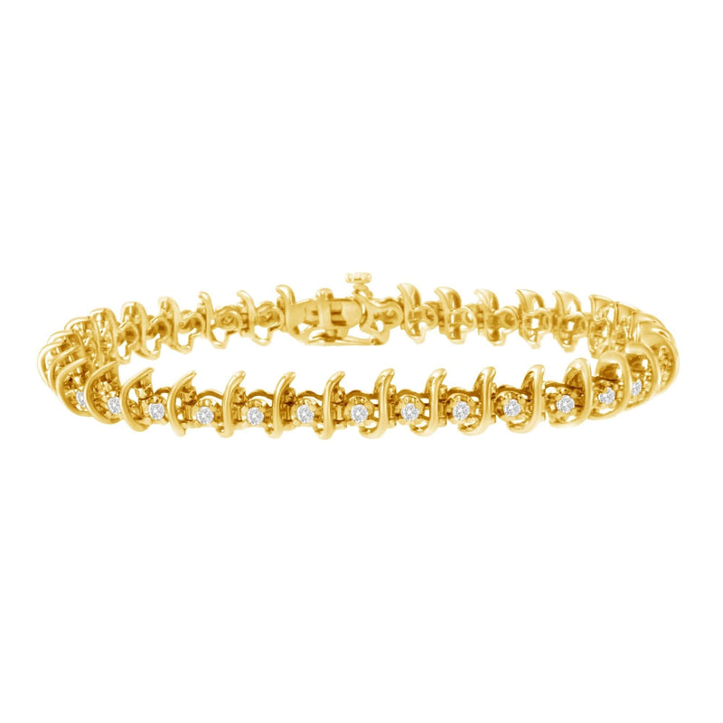 10KT Yellow Gold Plated .925 Sterling Silver 1 cttw Prong-Set Diamond Link Bracelet (J-K, I1-I2) - 7.5 10K yellow gold link bracelet with prong-set round diamond stones