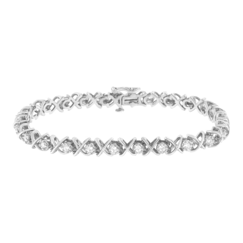 .925 Sterling Silver 1 cttw Brilliant Round-Cut Diamond 925 sterling silver X-link bracelet with round diamond stones