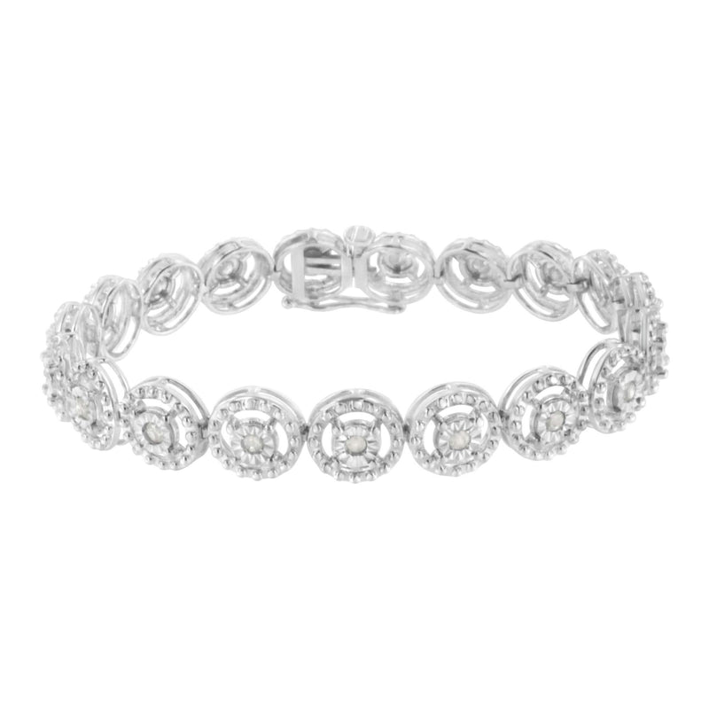 .925 Sterling Silver 1.0 Cttw Diamond Nested Circle Miracle Set Open Wheel 7 925 sterling silver bracelet with nested circle diamond miracle set open wheels