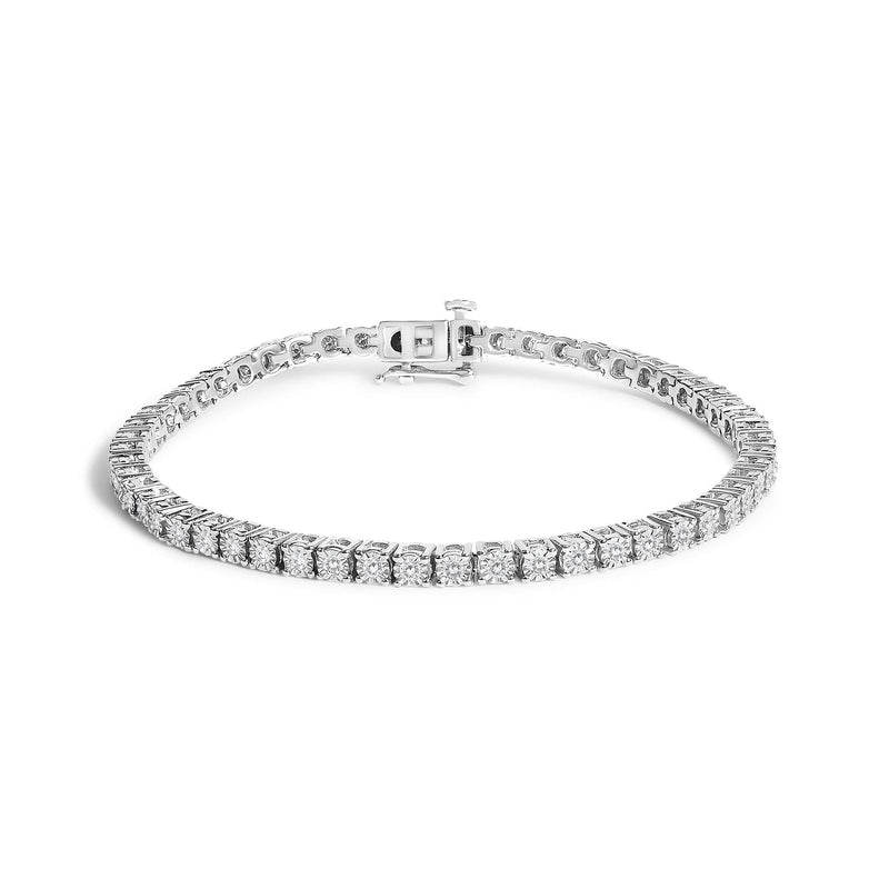 14K White Gold 3.0 Cttw Lab Grown Diamond Illusion-Set Miracle Plate Tennis Bracelet (F-G Color, VS1-VS2 Clarity) - Size 7.25 14K white gold tennis bracelet with round illusion-set diamond stones