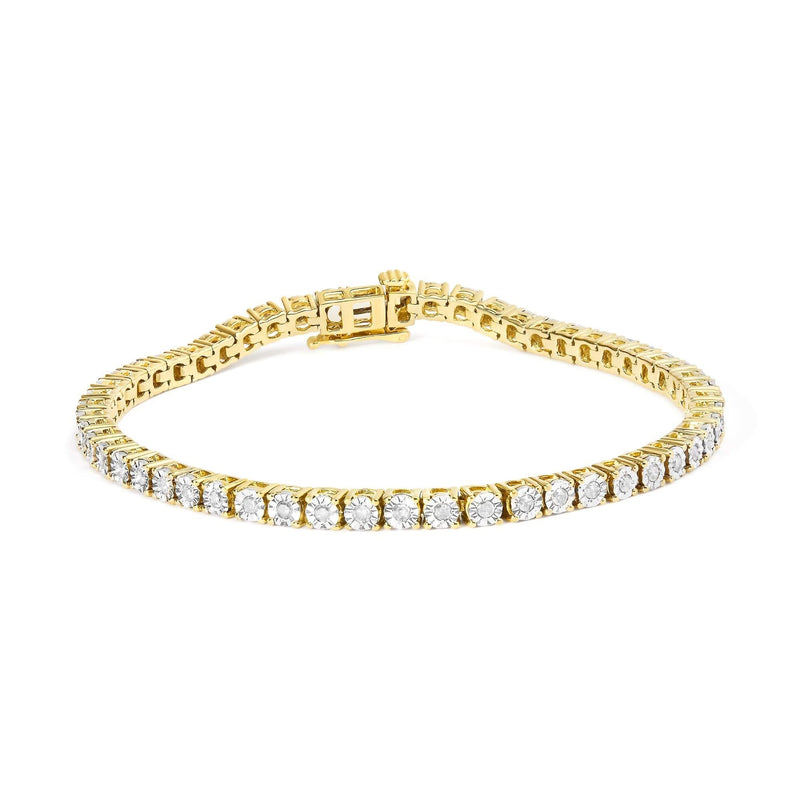 .925 Sterling Silver 1.0 Cttw Miracle-Set Diamond Round Faceted Bezel Tennis Bracelet (I-J Color, I3 Clarity) .925 Sterling Silver 1.0 Cttw Miracle-Set Diamond Round Faceted Bezel Tennis Bracelet (I-J Color, I3 Clarity)-1