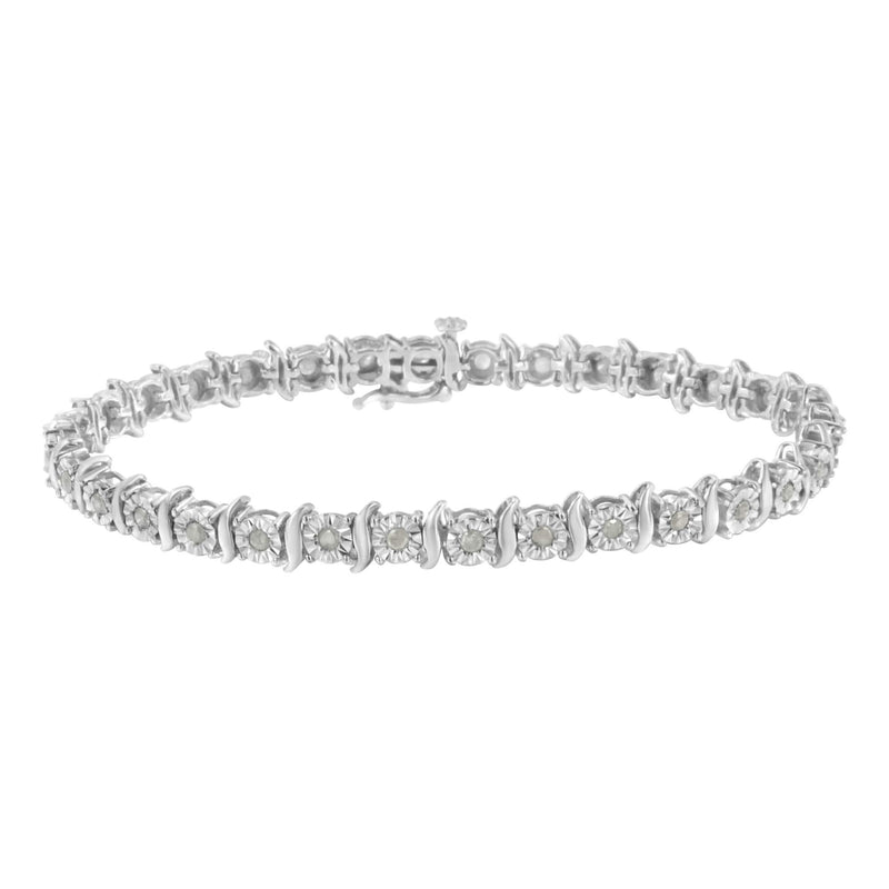 .925 Sterling Silver 1.0 Cttw Diamond S-Curve Link Miracle-Set Tennis Bracelet (I-J Color, I3 Clarity) .925 Sterling Silver 1.0 Cttw Diamond S-Curve Link Miracle-Set Tennis Bracelet (I-J Color, I3 Clarity)-3