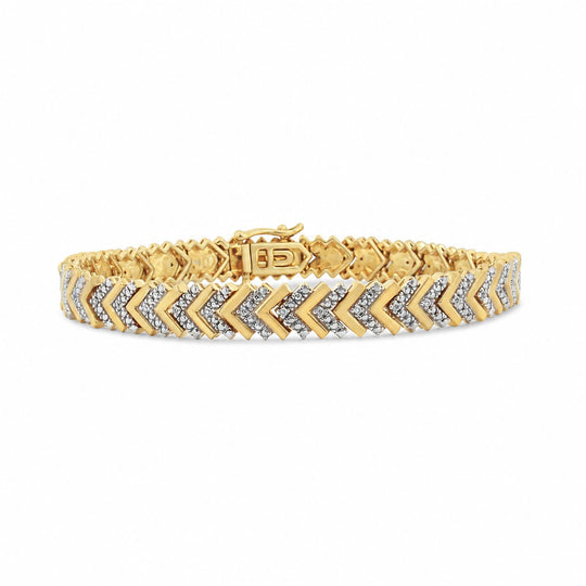 10K White and Yellow Gold 1/6 Cttw Diamond Chevron Link Bracelet