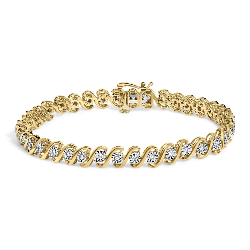 14K Yellow Gold Plated .925 Sterling Silver 1/2 Cttw Round Miracle-Set Diamond S-Curve Tennis Bracelet (I-J Color, I3 Clarity) - 7 14K yellow gold bracelet with round miracle-set diamond stones