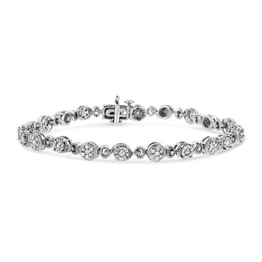 925 sterling silver bracelet with swirl beaded links and round diamond stones