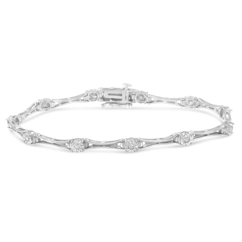 .925 Sterling Silver 1/4 Cttw Diamond Miracle-Set Flared-Bar 7 925 sterling silver tennis bracelet with miracle-set round diamond stones